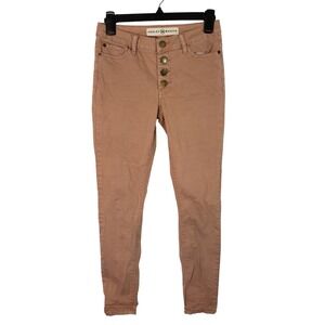 Ashley Mason Womens Size 5 High Rise Button Fly Skinny Jeans Salmon Pink Retro